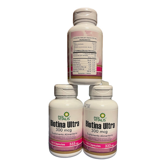 Biotina Ultra 3x120 Caps Colageno Hidrolizado Vitamina Zinc
