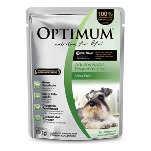 Alimento Optimum Nutrition for life para perro adulto de raza pequeña sabor pollo en sobre de 100 g