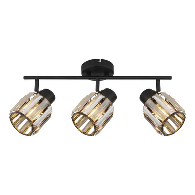 Aplique 3 Luces Negro Cristal Fume Apto Led E27 Mks Negro/crislta Fume