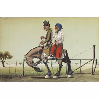 Casal De Gauchos A Cavalo De Molina Campos Em Tela 80cmx52cm