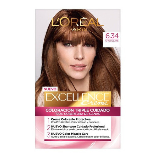 Kit Tinta L'Oréal Paris  Excellence Tintura L'Oréal Excellence Creme tono 6.34 chocolate 20Vol. para cabello