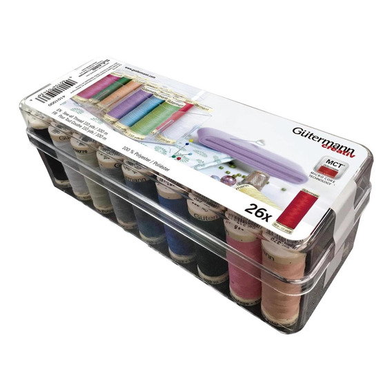 Caja De Acrílico C/26 Carretes Hilo Gutermann Colores Varios