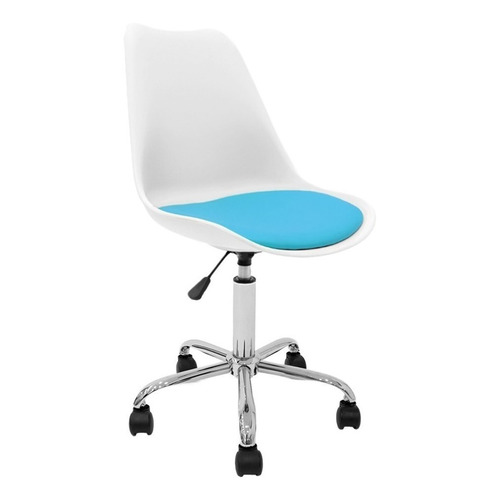 Silla Oficina Escritorio Operativa Pc Tulip Newmo Color Blanco Asiento Turquesa