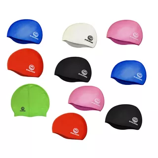 Gorros De Natación Dolphin 100% Silicona Liso Kit X10 Unid Color Surtidos Tamaño Adultos