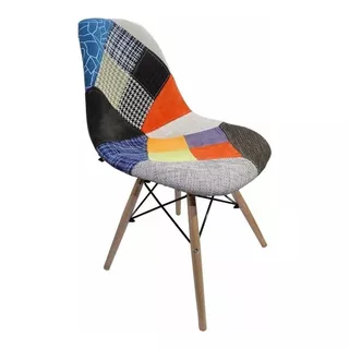 Silla Diseño Eames Tapizada En Patchwork Base Madera