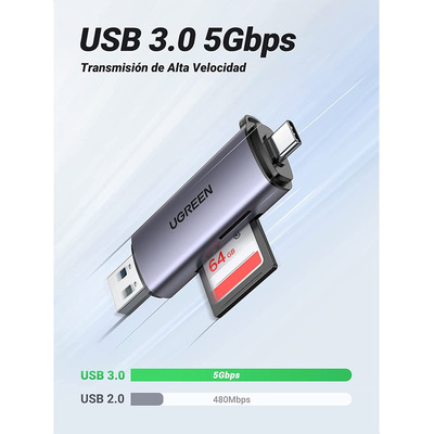 Lector Tarjetas Usb-c Usb-a 5gbps Tf Sd Microsd Sdxcs Dhc