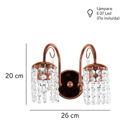 Aplique Lyon 2 Luces Cairel Deco Cristal Cobre Apto Led