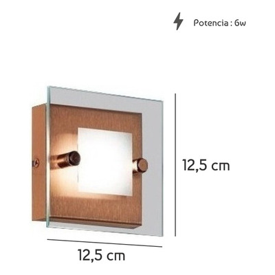 Aplique 1 Luz Led Batti 6w Cobre Vidrio Templado 4621co King