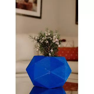 Vaso De Planta Polietileno Decorativo Esfera Diamante 3d P Cor Azul