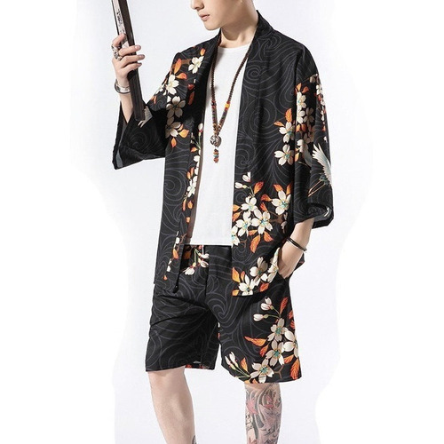 Chaqueta Kimono Protección Solar Traje Flor Negro 
