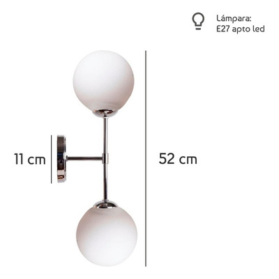 Aplique Medusa Spa 2 Luces Cromo Globo Opal 15cm Apto E27