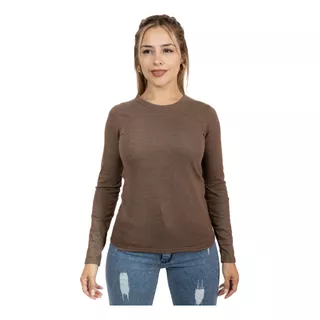 Remera Manga Larga Cuello Cerrado Mujer Colores Jaspeados 