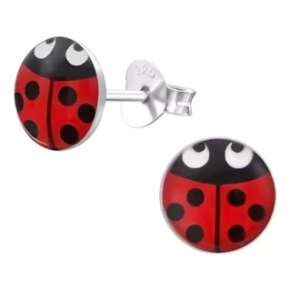 Aros Para Niña Chinita Esmaltada Ladybug Caja Regalo