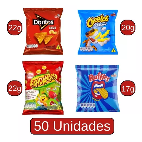 Biscoitos Salgadinhos Elma Chips cheetos requeijão Caixa c/ 50un