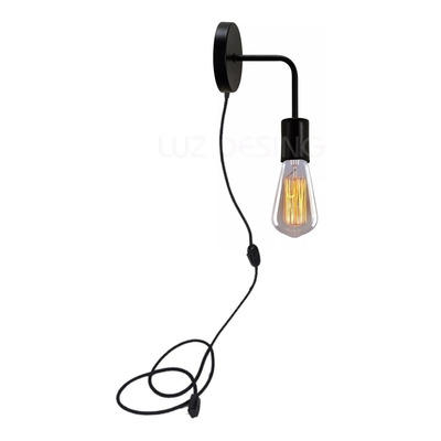 Aplique Vintage Negro Apto Led Con Cable Velador Luz Desing 
