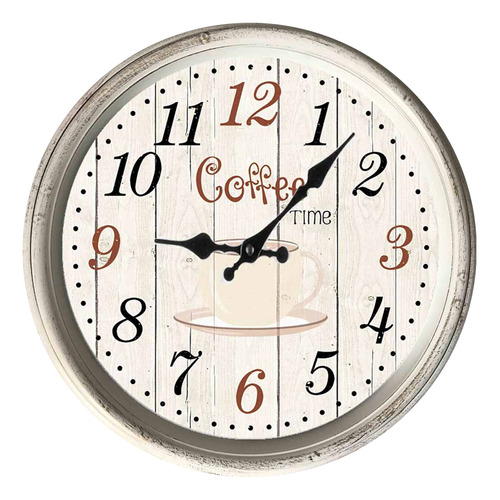 Reloj De Pared Analógico 35 Cm Blanco Coffee Vintage