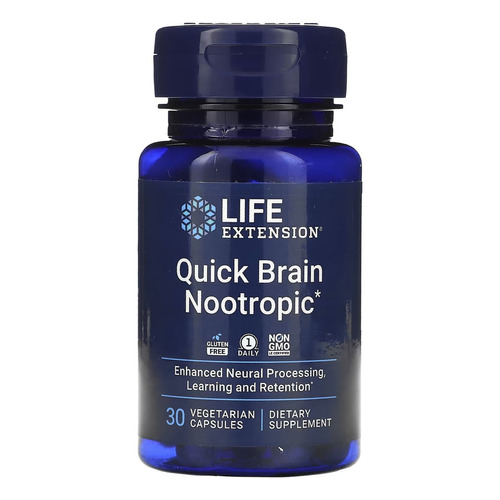 Life Extension Quick Brain Nootropic - Agilidad Cerebral - 30 Vegcaps - Sin sabor