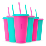 Vasos Con Tapas Y Popotes Para Adultos, 6 Vasos Reutilizable