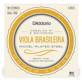 D'addario Ej82c Encordoamento Para Viola Brasileira Cebolão Mi/boiadeira Bolinha  Nickel Plated Steel 