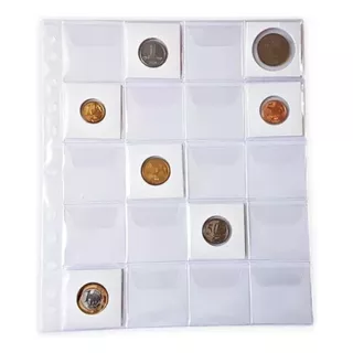 40 Plásticos Para Moedas Coin Holder Folha 20 Espaços C/ Aba