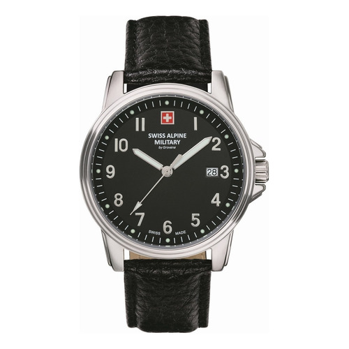 Reloj Swiss Alpine Military By Grovana Leader 7011.1537sam Malla Negro Bisel Plateado Fondo Negro
