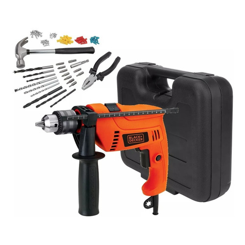 Taladro Percutor Eléctrico 13mm Black+decker Hd555k88 550w Color Naranja Frecuencia 50 Hz