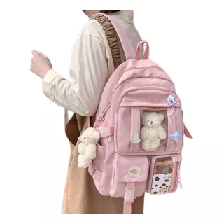 Mochila  Kawaii Hidrófugo Colegio Nailon Niña Linda Peluche