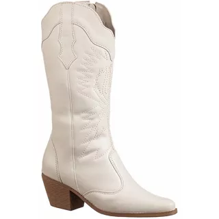 Bota Feminina Texana Bico Fino Moda Salto Grosso Baixo Atual