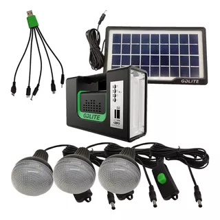 Kit Emergencia Camping Solar 3 Ampolletas Linterna+radio Mp3 Color Negro