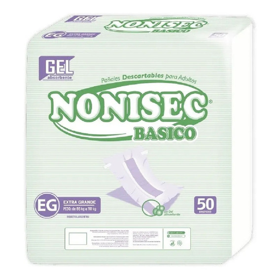 Pañal adultos Nonisec Recto Básic extra grande EG 50 unidades +85kg