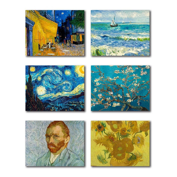 Cuadros Decorativos Van Gogh Noche Estrellada Kit Arte 6 Pzs