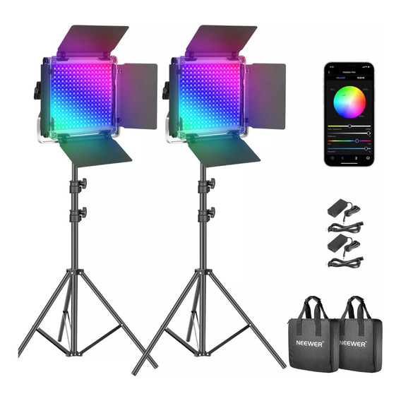 Neewer Panel Luz Led Video Fotografía Rgb 660pro Soporte 2pz Estructura Negro Luz Blanco