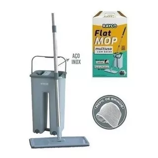 Mop Flat Balde 6 Litros Com 2 Refis Com Cabo Extensível Inox Cor Verde