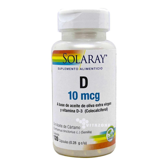 Vitamina D3 Vegetal 10 Mcg 120 Cápsulas Solaray