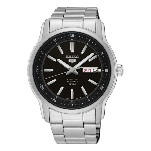 Reloj Seiko Hombre Snkp11k1 Sport 5 Automático Negro Color de la malla Plateado