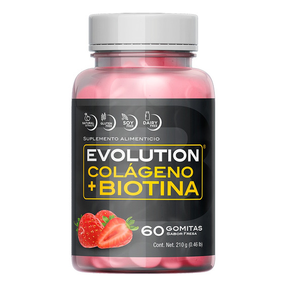 Evolution Gummies De Colágeno + Biotina -60 Gomitas (fresa) Sabor Fresa