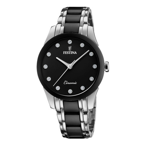 Reloj Festina Ceramic Para Mujer De Acero F20499/3 Ss Color de la malla Plateado Color del bisel Negro Color del fondo Negro