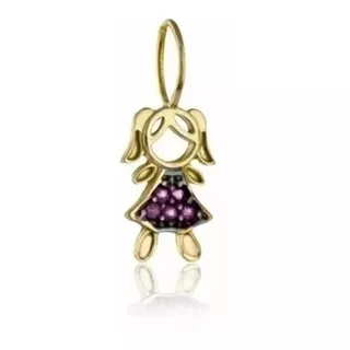 Pingente De Ouro Menina 18k + Rubis Naturais Q12