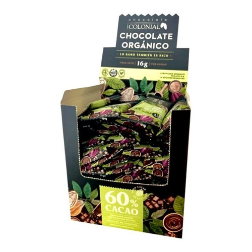 Chocolate barra orgánico negro 60% cacao Colonial 16gr 50 unidades