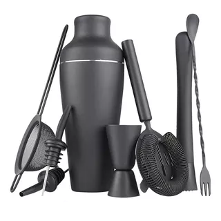 Juego Coctelera Set Utensilios Bar Inoxidable 8pzs Negro Mat