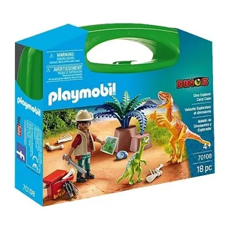Juego Playmobil Dinos Maletín Dinosaurios Y Explorador 18 Pc