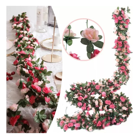 8pcs Guia Enredadera Con Rosas Artificial Decoración Flores