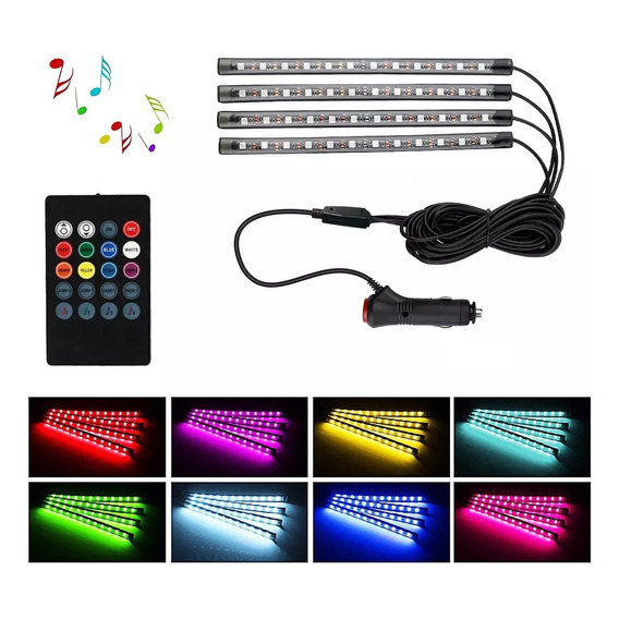 Tiras 48 Led Rgb Interior Control Remoto Luz Para Auto