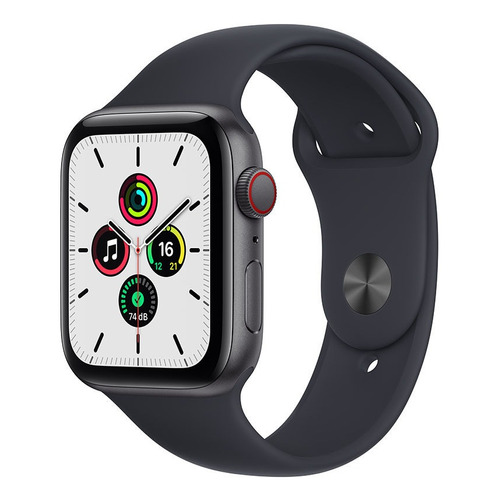 Apple Watch SE (GPS + Cellular, 44mm) - Caja de aluminio color gris espacial - Correa deportiva Azul medianoche