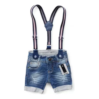 Bermuda Jeans Claro Infantil Menino + Suspensório