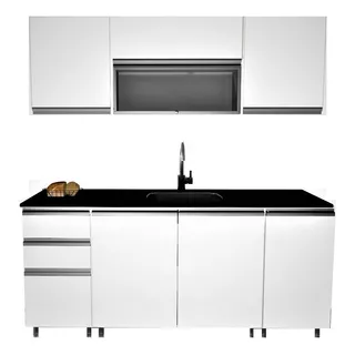 Mueble Cocina Alacena Y Bajo De 180 Blanco Perfil J Y Vidrio