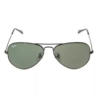 Óculos De Sol Ray-ban Aviator Classic Standard Armação De Metal Cor Polished Black, Lente Green De Cristal Clássica, Haste Polished Black De Metal - Rb3025