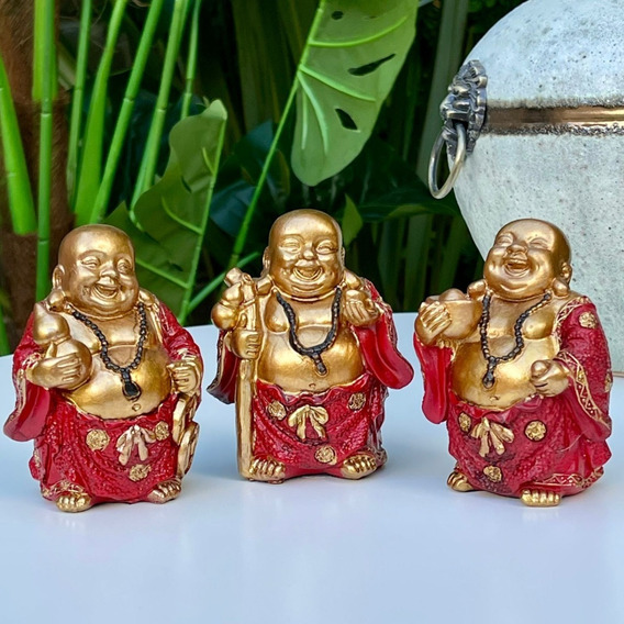 Monje Zen Buda X3 Resina Al 10cm X L 6cm X An 4cm