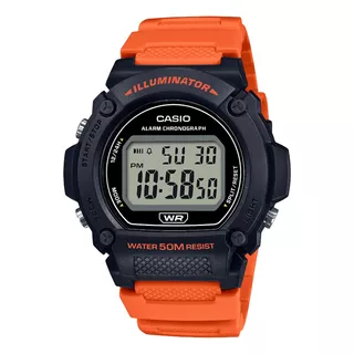 Reloj Casio W-219h-4a Naranja Wr 50m Cronometro Alarma Sumergible