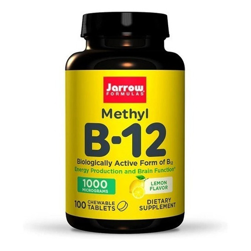 Suplemento en comprimidos masticables Jarrow Formulas  Methyl Methyl B-12 vitamina b12 sabor limón en pote 100 un